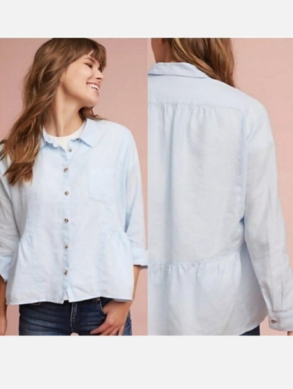 Anthro Holding Horses Linen Button-Down Top
